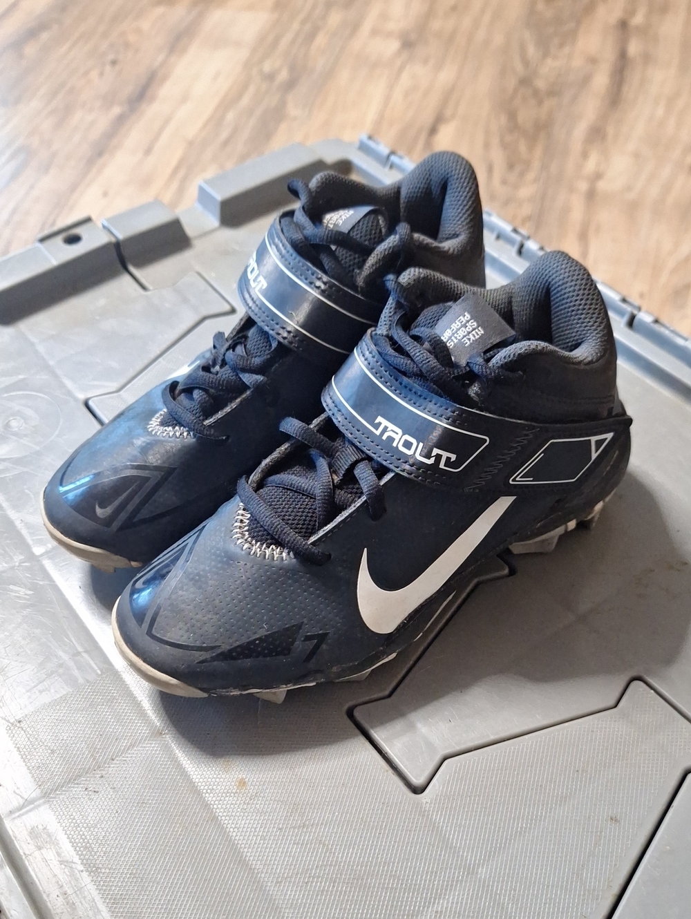 Nike Kids Black and White Cleats with Hook-and-Loop Strap